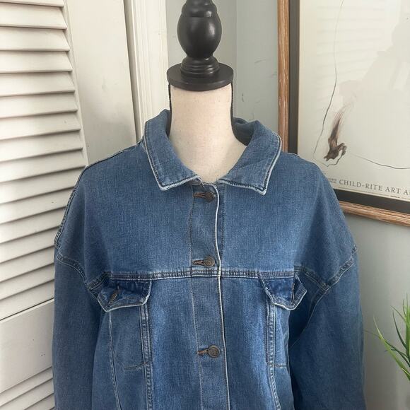TERRA SKY Womens Jacket 3X Denim Oversized Stretch Distressed Pockets Casual - Picture 2 of 14